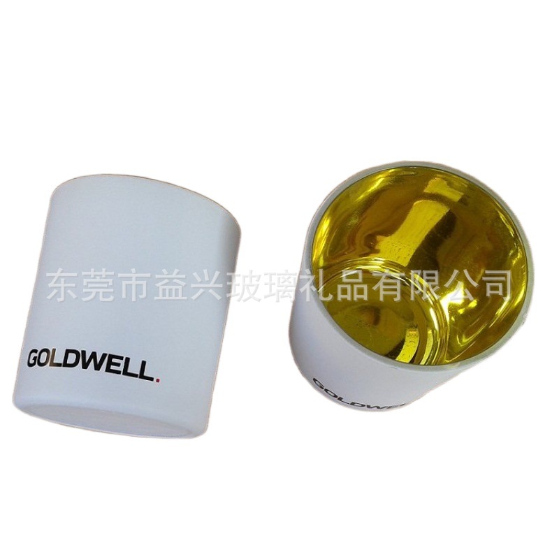 供应 电镀+喷色+丝印LOGO玻璃蜡烛杯 - 7380几何烛台手工几何摆件