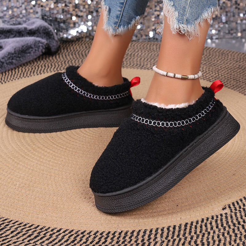 Vastag talpú báránygyapjúból készült, szélálló, téli, baotou félpapucs, női, új, csipkés, gyapjas, hótaposós, pamut papucs_voghion.com