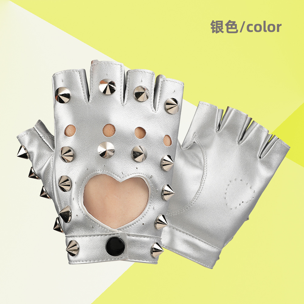 Danza rendimiento guantes pole dance apoyos discoteca rendimiento hip hop etapa remache decorativo pu cuero medio dedo guantes
