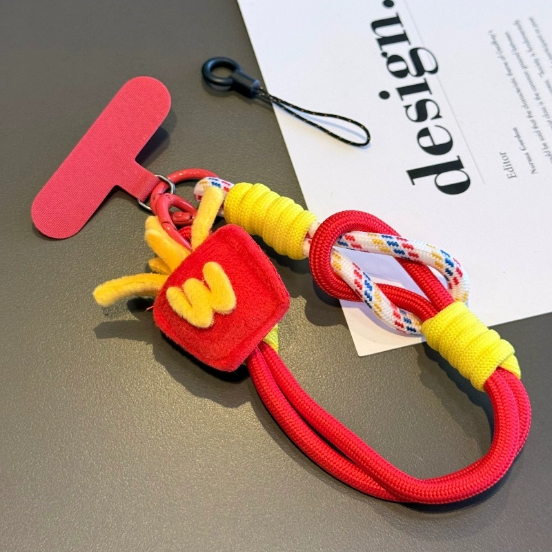 Cuerda de muñeca de patatas fritas + pequeña tarjeta de tela roja + pequeña cuerda