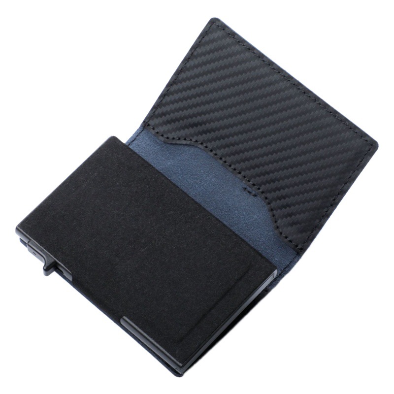 Cartera de piel auténtica para hombre, con cierre magnético de 2 pliegues, antirrobo, de aleación de aluminio, con soporte para AirTag, en stock.