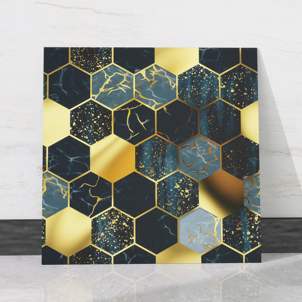 Light Luxury Gilt Imitation Tile Marble Wall Sticker Self-Adhesive Glossy Waterproof and Moisture-Proof Pvc Decorative Wallpaper Export Cross-Border