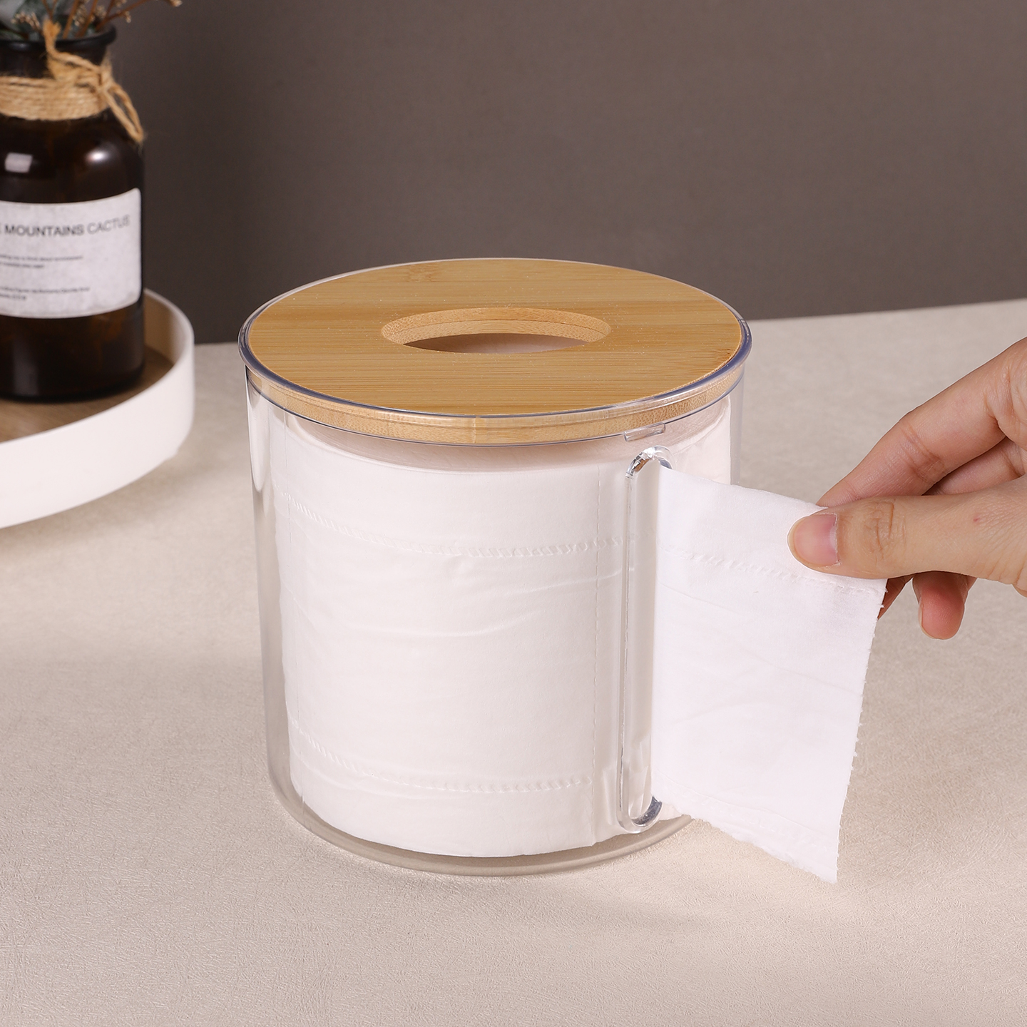 Caja de toallas transparentes de bambú, caja de toallas de salón, caja de extracción de tablero de té, caja de extracción de papel transparente creativa