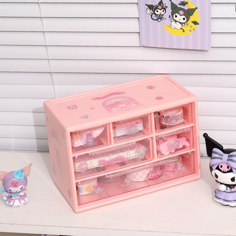 Caja organizadora de escritorio Sanrio — diseño de nueve compartimentos con cajones, ideal para dormitorio o papelería estudiantil
