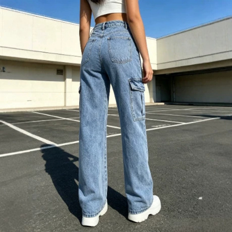 New multi-pocket denim wide-leg fashion trend long pants, stylish design for women, 2026 autumn/winter casual workwear denim pants New multi-pocket denim wide-leg fashion trend long pants, stylish design for women, 2026 autumn/winter casual workwear denim pants