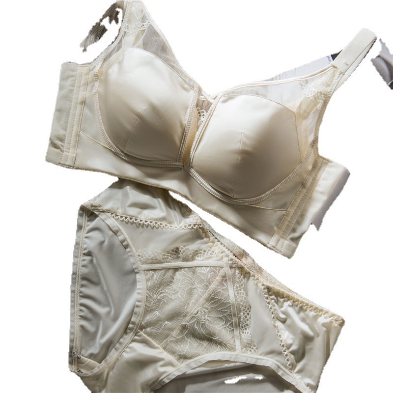 388 Sujetador de copa delgada de pecho grande sin anillo de acero sin esponja colección superior pecho anti-sagging satén ropa interior ajustable para mujeres