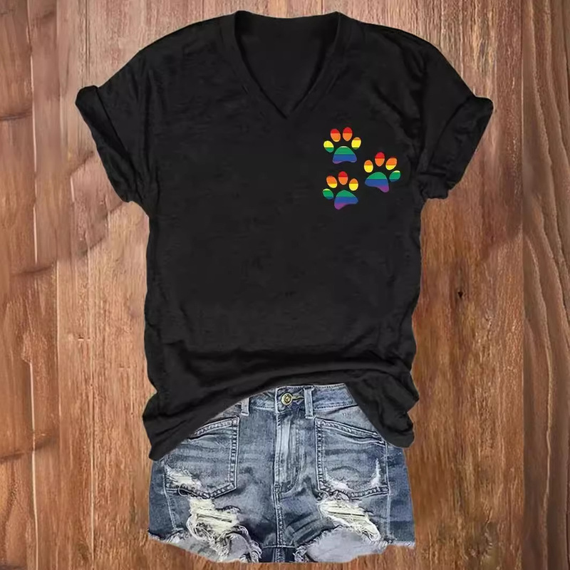2024 New Women's V-neck Short Sleeve European and American in stock AliExpress TEMU Amazon Independent Station Printed Top