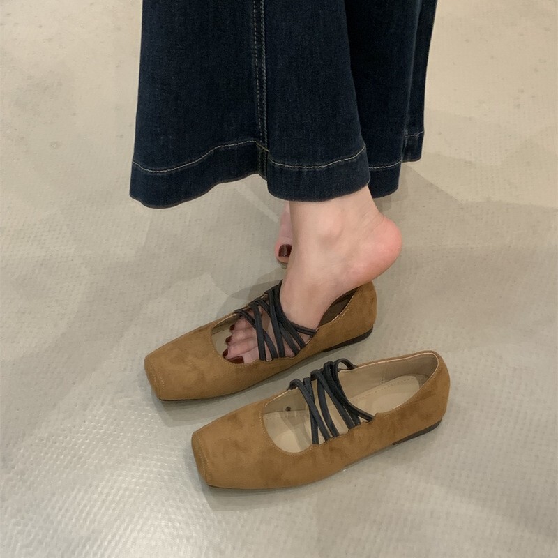 法式方头猪鼻子芭蕾舞玛丽珍鞋感小众交叉带晚晚风通勤单鞋女|undefined