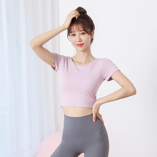 Women's Yoga Wear with Chest Pads: Short-Sleeve Running & Fitness Top – Quick-Dry, Slim-Fit Summer Set – Lightweight for Hot Days