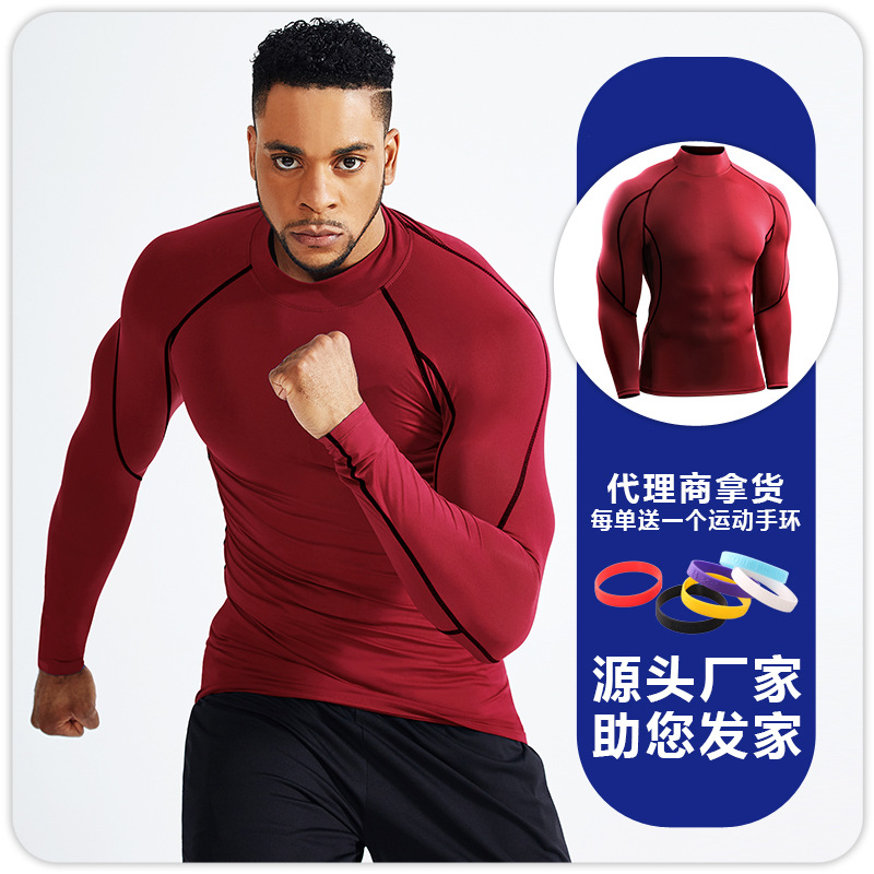 Playera de Compresión de Manga Larga para Hombre de Mezcla Sintética de Secado Rápido para Fitness