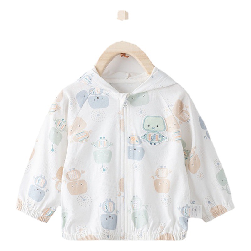 Children's Spring and Summer Sun Protection Clothing, Pure Cotton Jacket, Baby Skin-Friendly Clothing, Thin Summer Air-Conditioning Shirt, Breathable Baby Outing Clothes