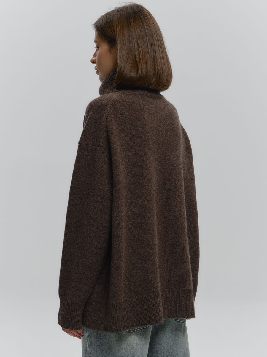Suéter suelto de cuello alto transfronterizo Europa y los Estados Unidos 2025 otoño y invierno nuevo simple camisa de punto de color sólido abrigo abrigo suéter de cabeza mujer