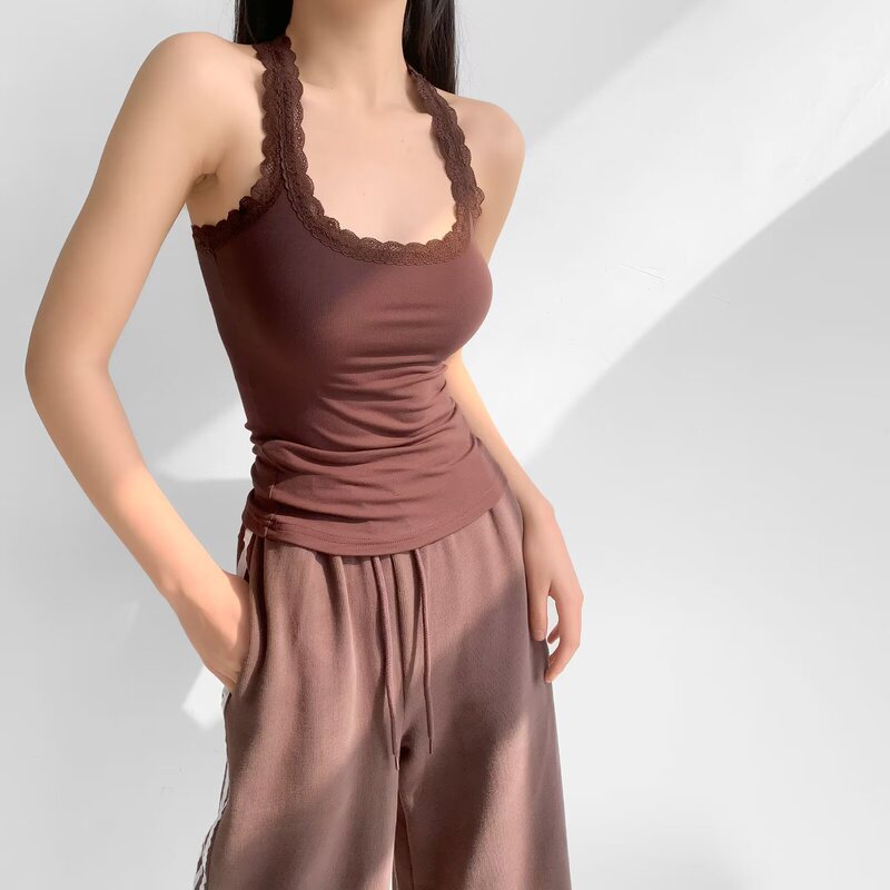 Y2K Girly Lace Camisole Women's Summer Inner Wear I-Shaped Pure Desire Hottie Short Slim Top