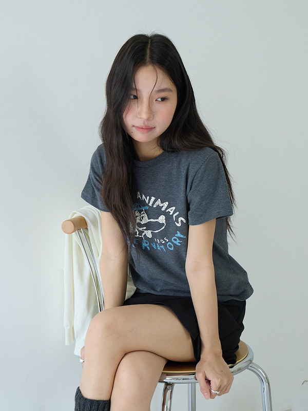 【欧凡】磨毛棉小狗印花正肩小版短袖t恤女秋季舒适圆领上衣3204|undefined