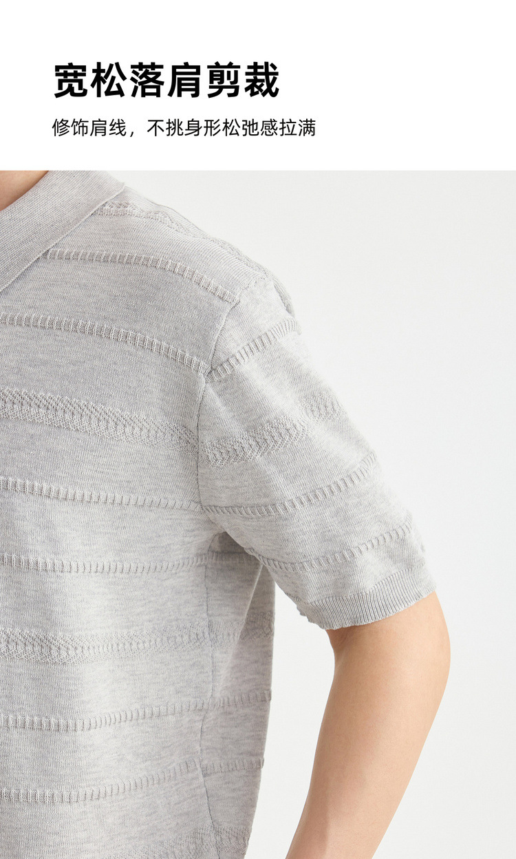 Áo polo nam tay ngắn cổ bẻ phối khóa kéo một nửa, chất liệu dệt kim hoa văn jacquard — đen chi tiết 6