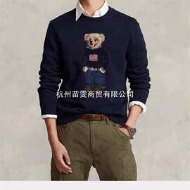 跨境高品质小马毛衣秋冬经典刺绣小熊圆领休闲通勤风针织衫批发