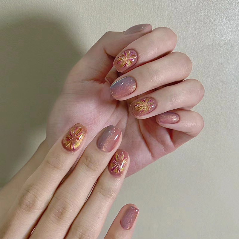 Fireworks Cat Eye Wearing Removable Gradual Fake Nail Patch Short Mini Ladder 24 Pieces_voghion.com