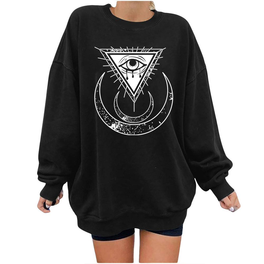 Maglione spazzolato con spalle scoperte, elemento strega horror, luna, terzo occhio, girocollo, manica lunga_voghion.com