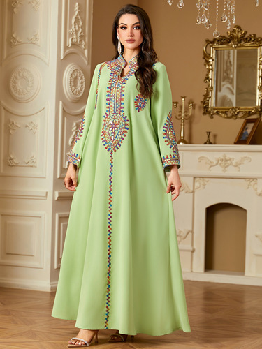 4219 Middle East Hot-Selling Muslim Long-Sleeved Dress Embroidered Loose Regular-Size Formal Wear for Prayers—Suitable for All Seasons