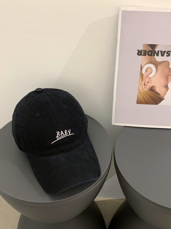韩版BABY字母刺绣做旧藏青鸭舌帽男女同款帽子遮阳防晒简约棒球帽|undefined