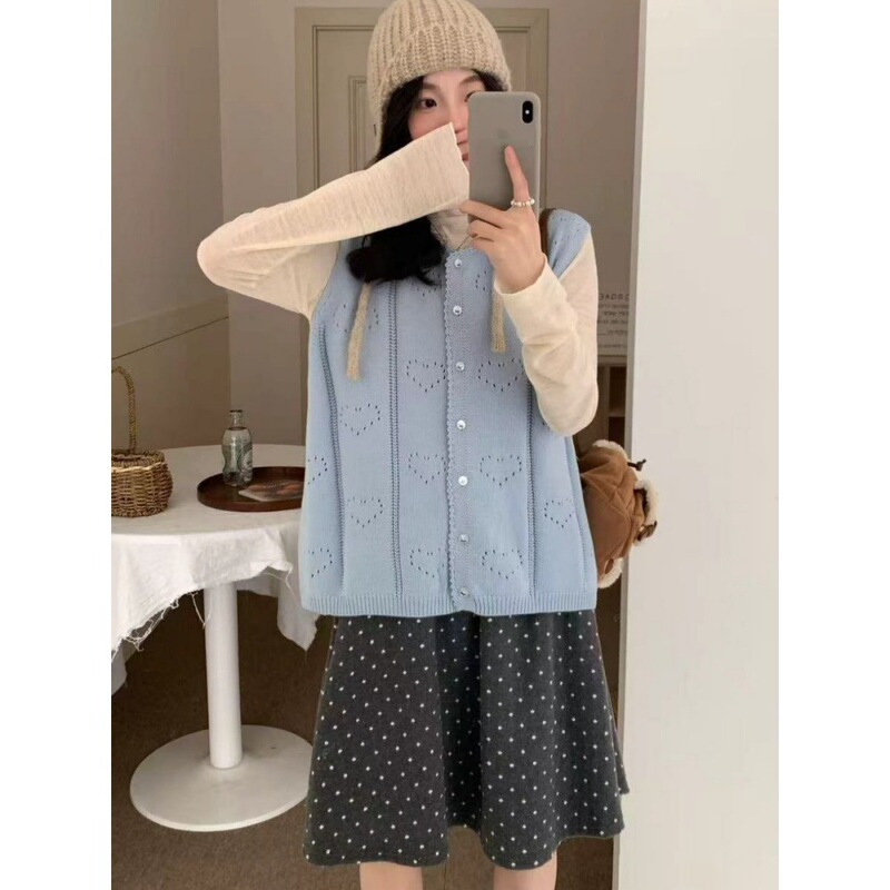 Musi Heart-Shaped Hollow Knit Vest for Women, Loose Sleeveless Sweater Vest for Early Autumn, Layered Cardigan M7287 Musi Heart-Shaped Hollow Knit Vest for Women, Loose Sleeveless Sweater Vest for Early Autumn, Layered Cardigan M7287