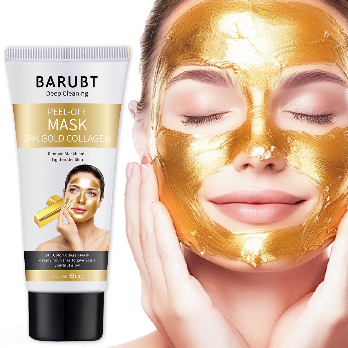 Barubt Cross Border 24K Gold Foil Gold Mask Oil Control Exfoliating Blackhead Exfoliating, Deep Cleansing and Shrinking Hair