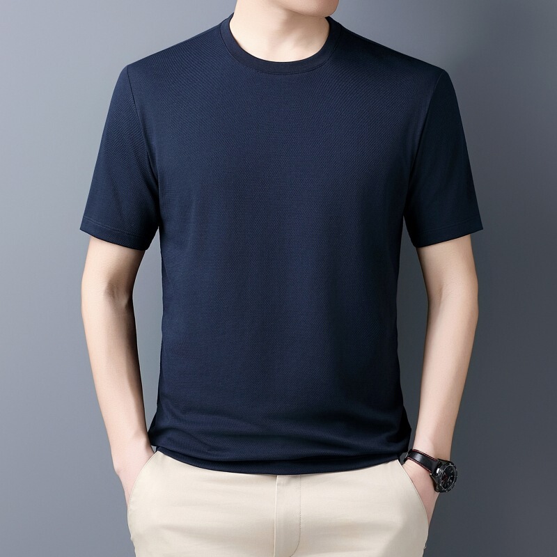 Brand Mulberry Silk Short-Sleeved T-Shirt for Men 2025 Summer New Style Young and Middle-Aged Round Neck Pure Color Versatile Men's T-Shirt Brand Mulberry Silk Short-Sleeved T-Shirt for Men 2025 Summer New Style Young and Middle-Aged Round Neck Pure Color Versatile Men's T-Shirt