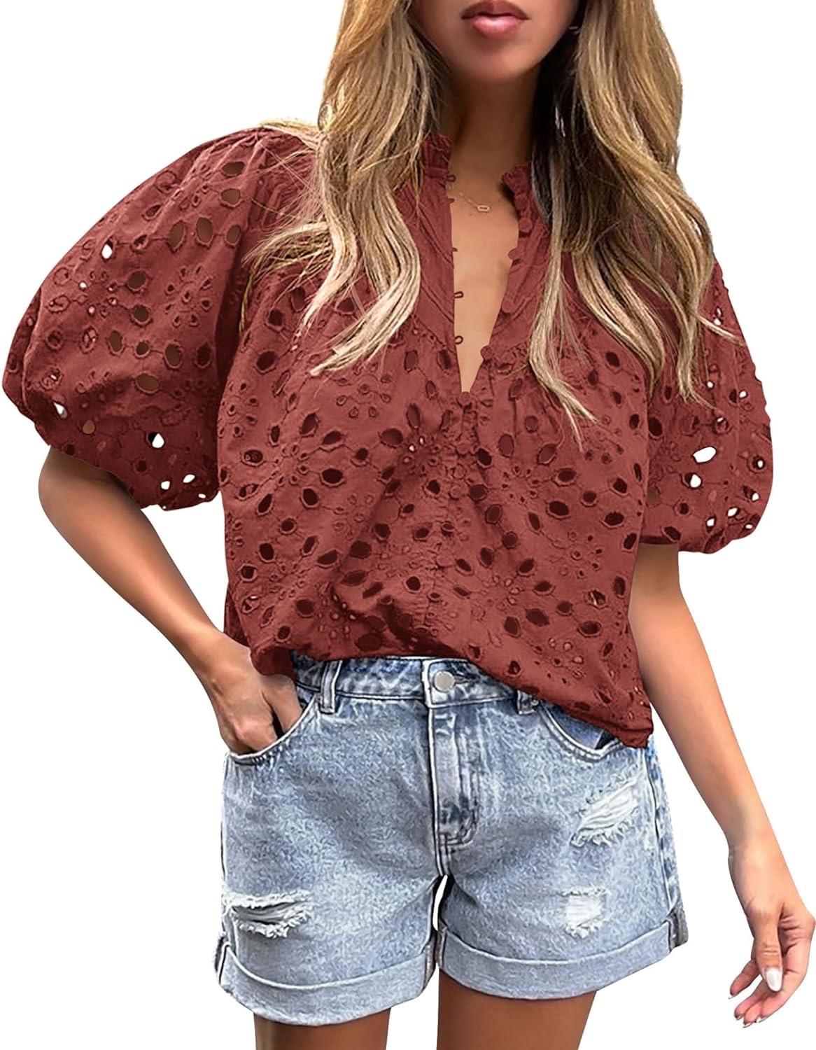 210g Weight Half Sleeve Sleeve Length Puff Sleeve Sleeve Type Polyester Fabric Type Regular Top Length T-shirt Tops Type Holiday, Daily Occasion Standing Collar Neckline Loose Fit Type Solid Color Pattern Summer Season Women's Gender Patchwork Design Vacation Style Wholesale Women's Vacation Solid Color Half Sleeve Patchwork T-Shirts 5