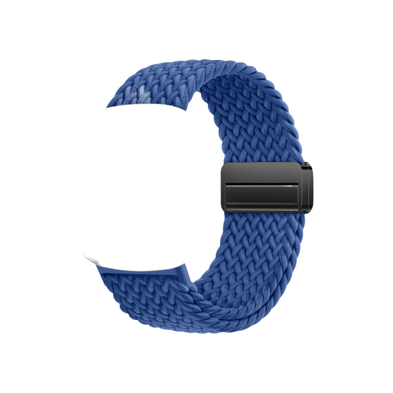 Correa de reloj deportiva trenzada de nailon con hebilla magnética de cuatro puntos y anilla metálica, compatible con las series Huawei, Samsung y Garmin.