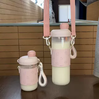 大容量小屋子可爱高颜值高硼硅玻璃水杯带有便携式网纱手提