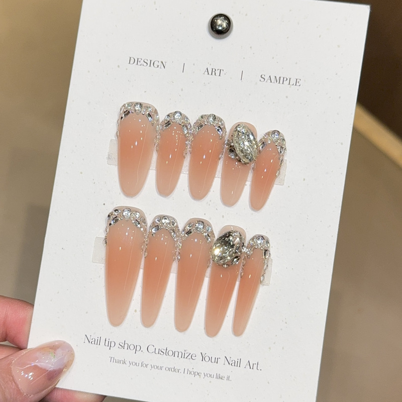 Qianfan【Gorgeous Turnaround】Star Zircon High Luxury Full Inlay Pure Handmade Wearable Nail Art Stickers Fake Nails Medium Length