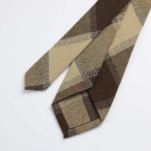 Tie for men Korean style retro British 7cm narrow black and gray striped plaid cotton and linen shirt student style hand-tied