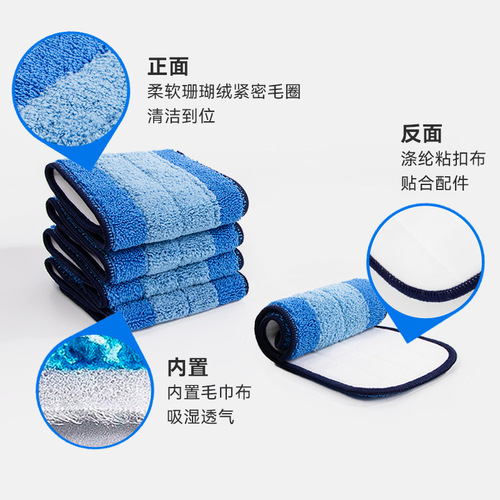 Thick Self-Adhesive Flat Mop Replacement Cloth Blue Wide Striped Home Use Wet and Dry Dual-Purpose Lazy Mop Wholesale