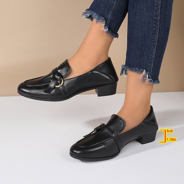 estilo británico zapatos de estilo de moda de tacones gruesos Lefour para mujeres 2025 nuevos zapatos de cuero de un solo zapato para mujeres