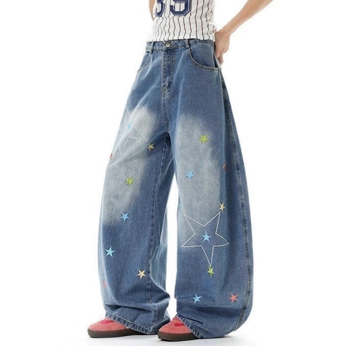 [Han Niu] American Retro Scimitar Jeans Women's Autumn 2025 New Low Waist Loose Wide Leg Scimitar Pants