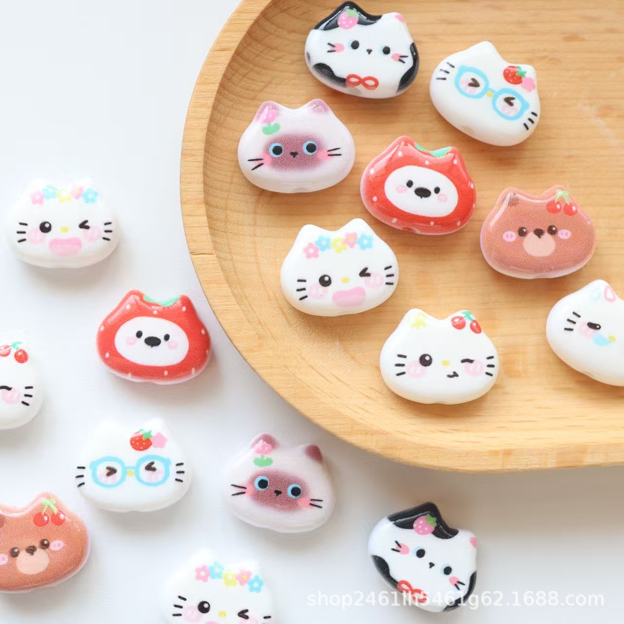 Super Cute and Sweet Printed Cat Head and Cat Ears Loose Beads DIY Bracelet Phone Chain Beaded Accessories