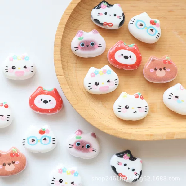 Super Cute and Sweet Printed Cat Head and Cat Ears Loose Beads DIY Bracelet Phone Chain Beaded Accessories