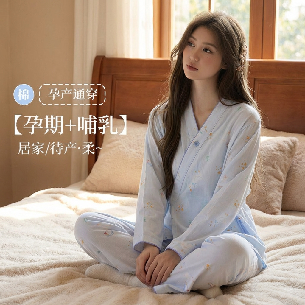 新品着物純綿二重ガーゼ月子服パジャマ春夏妊婦産後授乳調節可ホームウェア