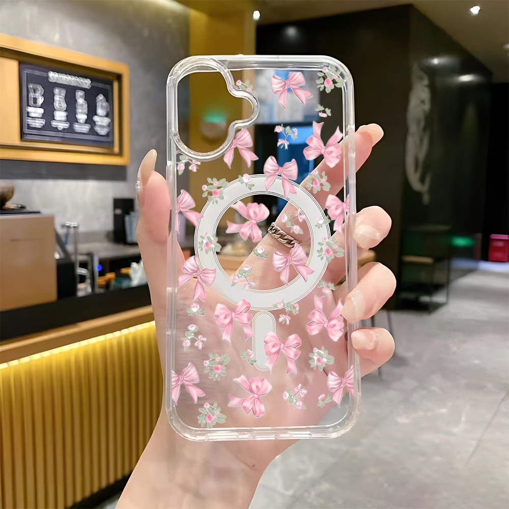 蝴蝶结磁吸防指纹透明适用苹果16promax手机壳iPhone15保护套14