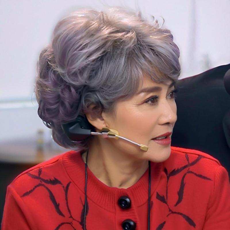 Stage Props Performance Old Lady Wig Middle-aged Headgear Flower White Wig Short Curly Hair Source Factory Wholesale