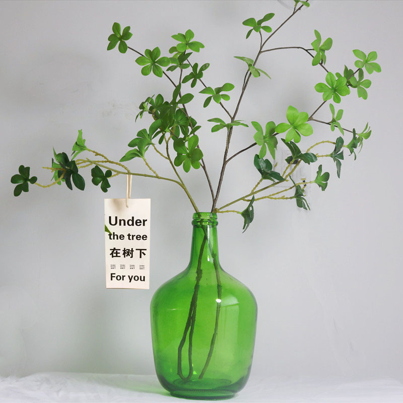 Botella de vidrio simple, boca pequeña, jarrón de barriga grande, reloj colgante de madera de caballo borracho, arreglo floral, decoración de la sala de estar, decoración hidropónica, gran