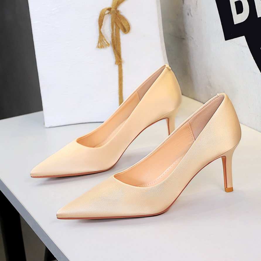 8358-A Stiletto High Heels Women Shallow Mouth Satin Versatile OL Simple Professional Work Shoes Elegant Pointed Toe_vogvips.com