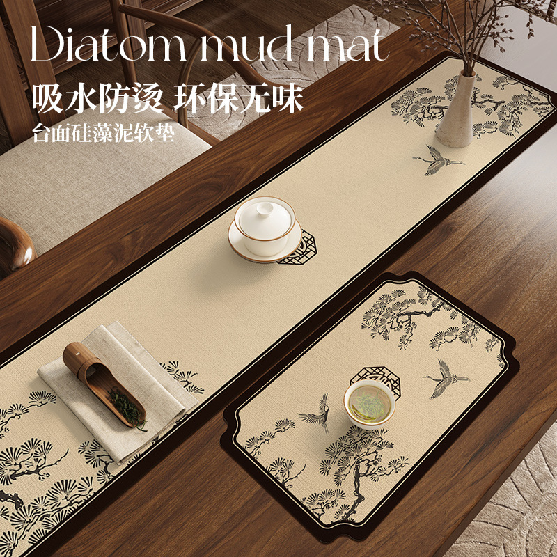 New Chinese-Style Tea Mat Absorbent Chinese-Style Zen Special-Shaped Tea Table Flag Diatom Mud Tablecloth Table Mat Waterproof Mat