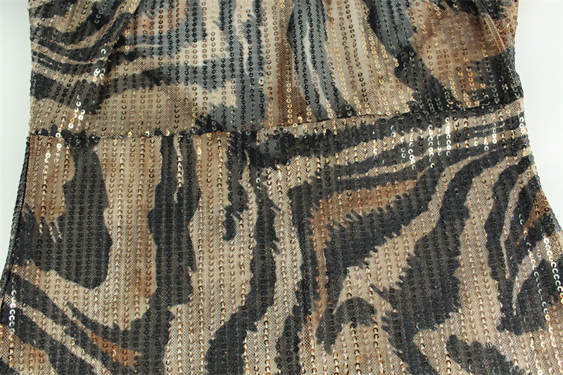 European And American Foreign Trade Women's Clothing New Fashion Sexy V-Destroyed Halter Dress Classic Leopard Pattern Printed Sequined Dress For Women display picture 9