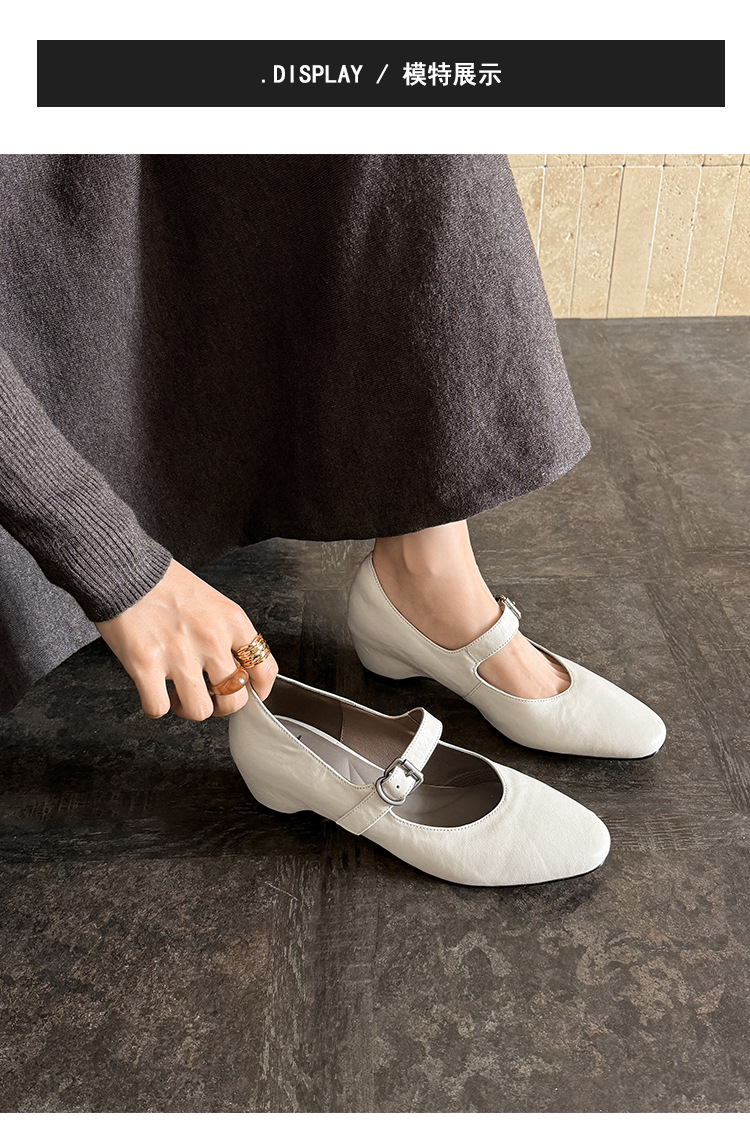Giày Mary Jane nữ da cừu gót thấp 4 cm quai ngang khóa — đen chi tiết 2