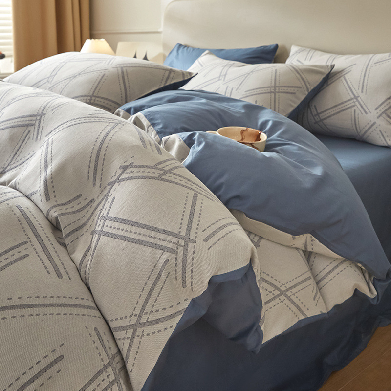 Una clase de madres y bebés Jacquard algodón puro cuatro piezas no impresa viento algodón desnudo cama