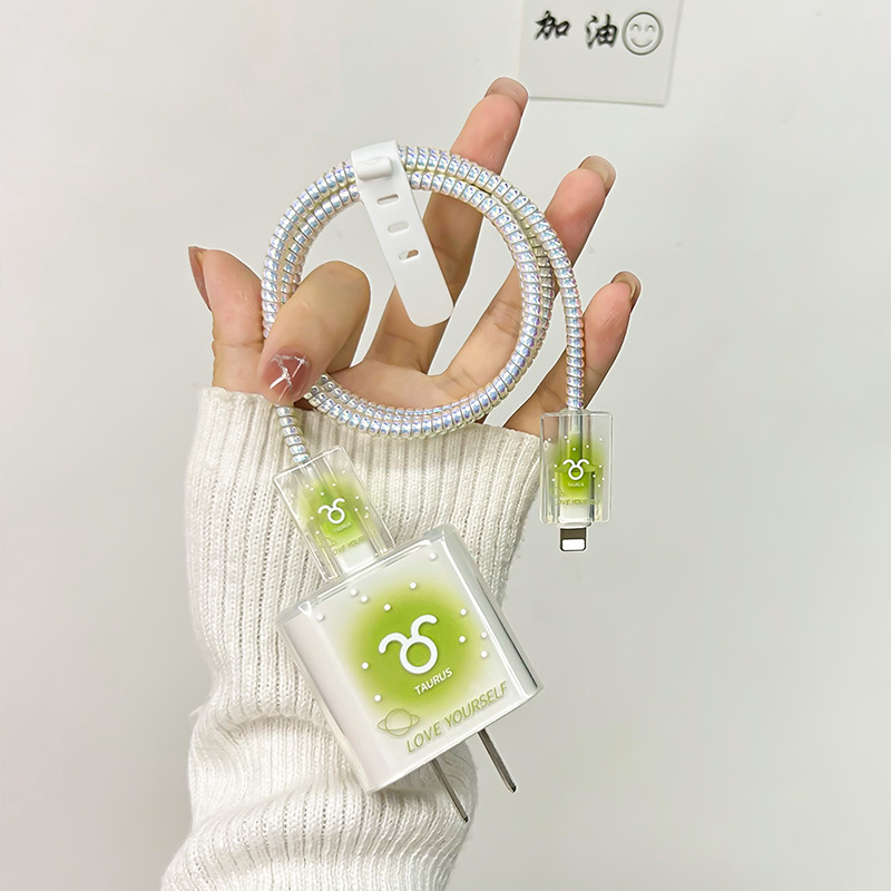 Funda protectora para cargador Apple de 20W, cubierta para cabezal de cargador de carga rápida de 18W, clip para cable, protector de cable, creativo con los doce signos del zodiaco.