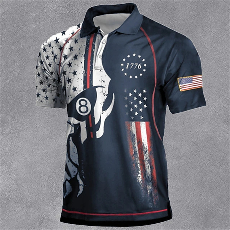 Men's American Flag Polo Shirt 3D Retro Digital Printing Independence Day Men's Summer Short Sleeve Loose Shirt