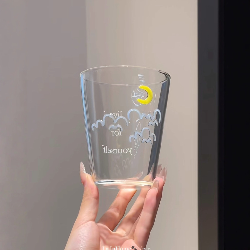 ins风治愈系云月玻璃杯 立体手绘月亮云朵小众设计感 高颜值杯子|undefined