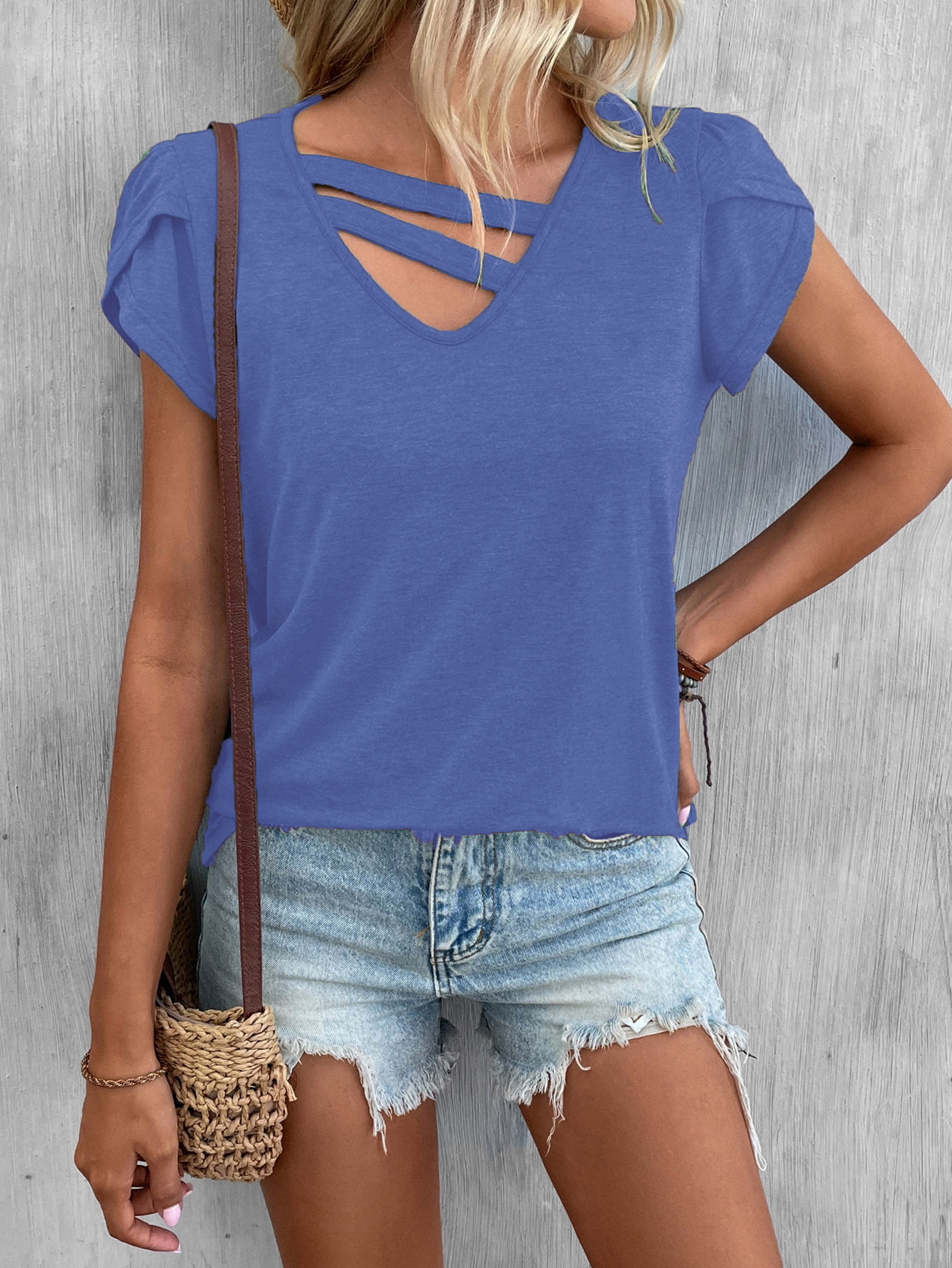 Polyester, Polyacrylonitrile Fiber Fabric Type Regular Top Length Wholesale Women'S Casual Solid Color Short Sleeve Patchwork Hollow Out T-Shirts